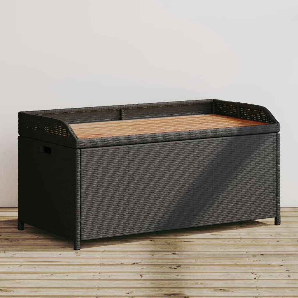 Bank mit Stauraum Schwarz 100x50x52 cm Poly Rattan Akazienholz Bank mit Stauraum Schwarz 100x50x52 cm Poly Rattan Akazienholz