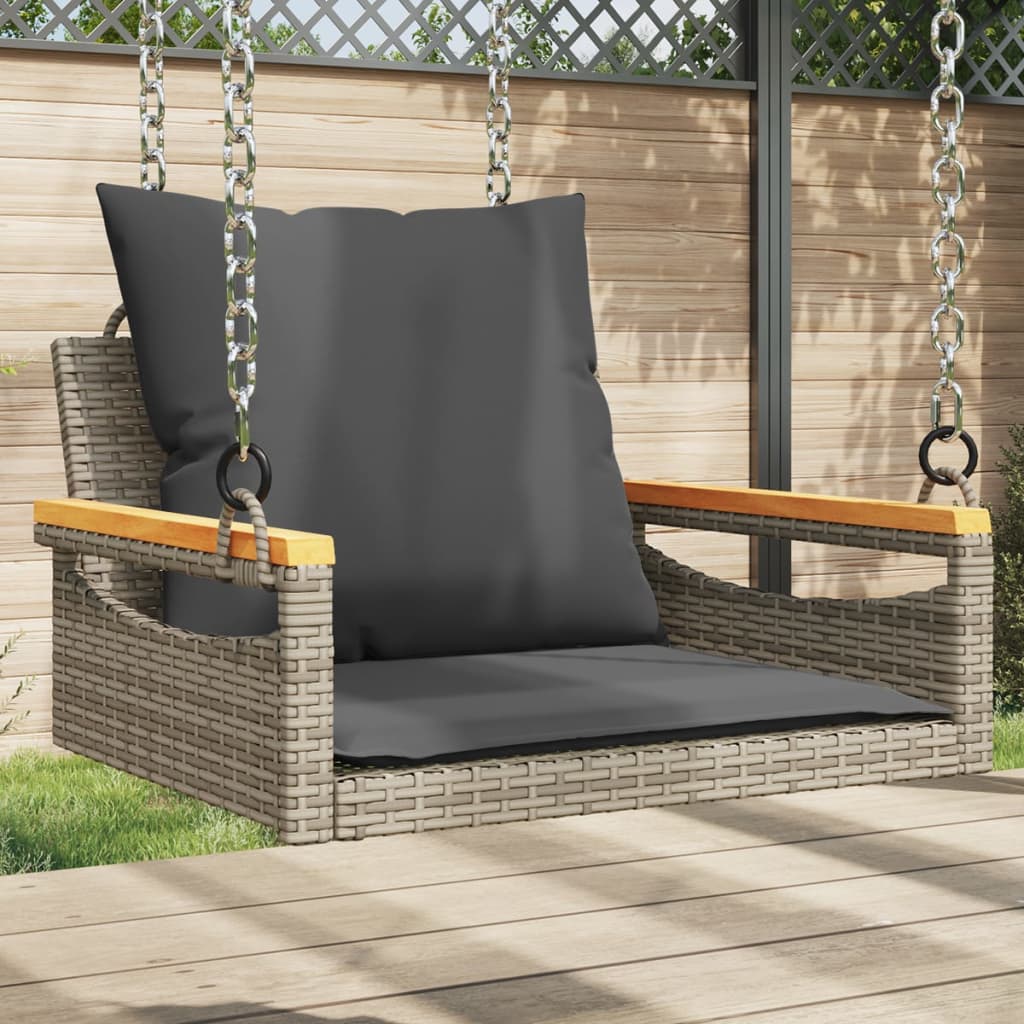 Hängesessel mit Kissen Grau 63x62x40 cm Poly Rattan Hängesessel mit Kissen Grau 63x62x40 cm Poly Rattan