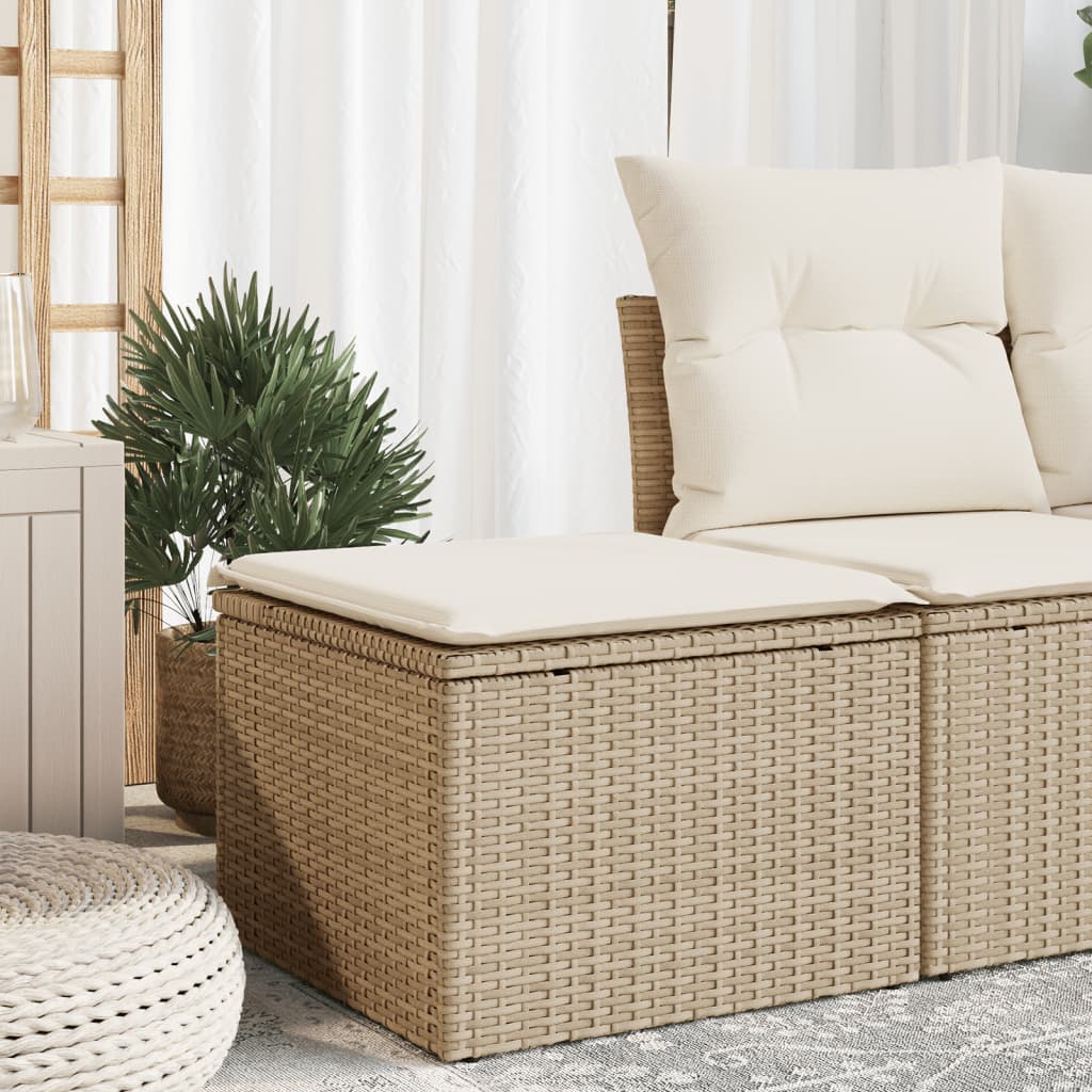 Gartenhocker mit Kissen Beige 55x55x37 cm Poly Rattan Gartenhocker mit Kissen Beige 55x55x37 cm Poly Rattan