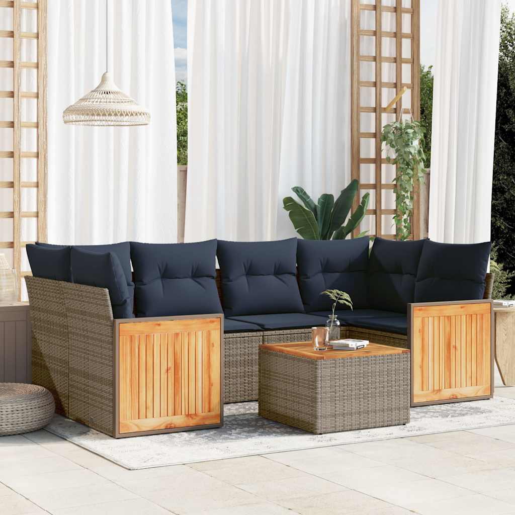 7-teiliges Gartensofa-Set mit Kissen, grau, Polyrattan 7-teiliges Gartensofa-Set mit Kissen, grau, Polyrattan
