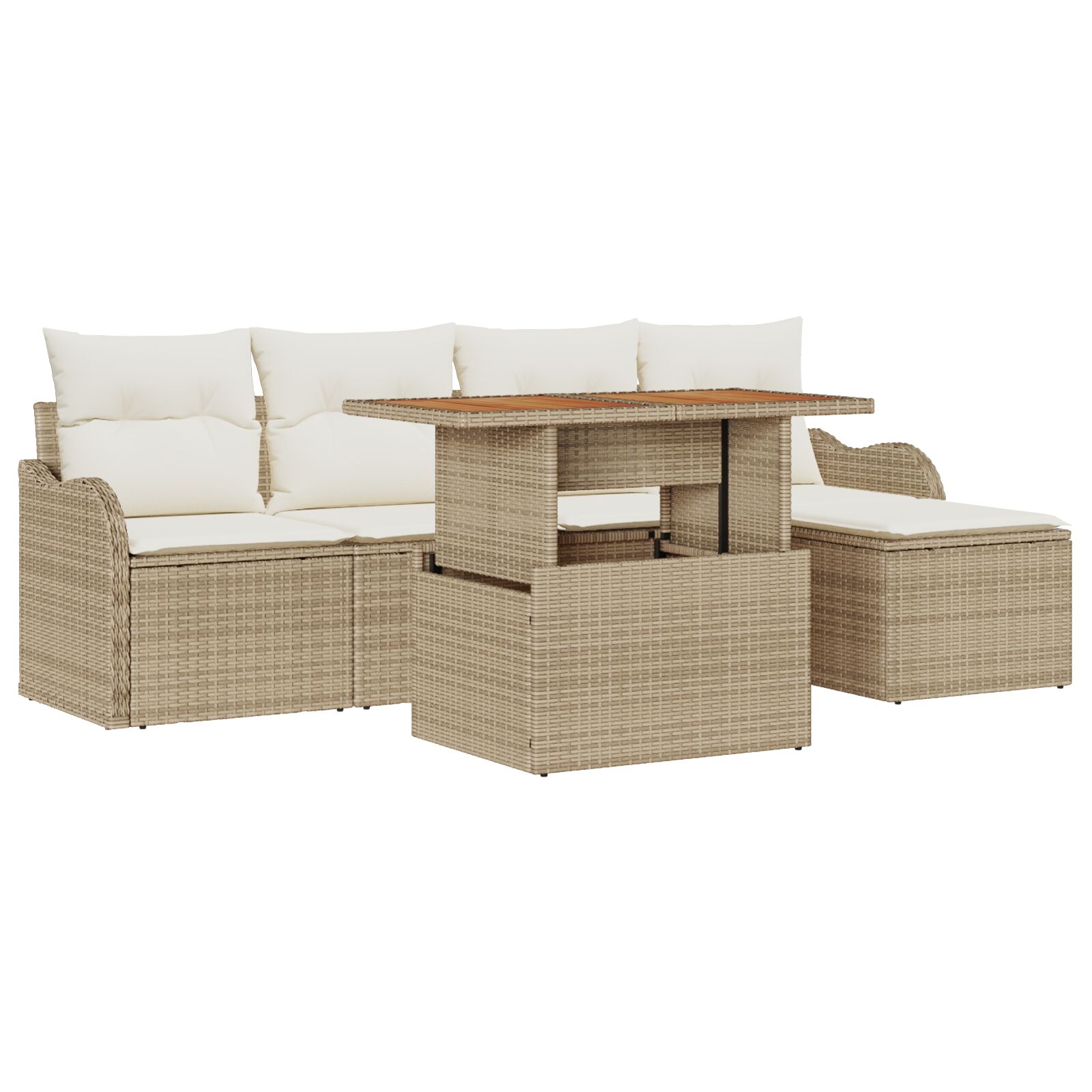 6-teiliges Garten-Sofaset mit Kissen Beige Poly Rattan Akazie, 2-Sitzer Garten-Sofa mit Kissen Beige Poly Rattan 6-teiliges Garten-Sofaset mit Kissen Beige Poly Rattan Akazie, 2-Sitzer Garten-Sofa mit Kissen Beige Poly Rattan