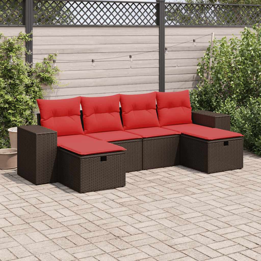 6-tlg. Garten-Sofagarnitur mit Kissen Braun Poly Rattan 6-tlg. Garten-Sofagarnitur mit Kissen Braun Poly Rattan