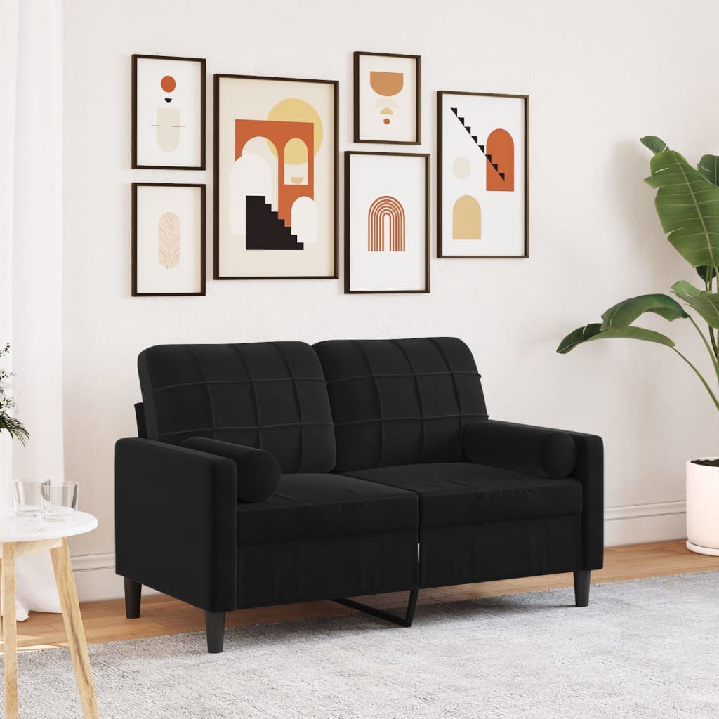 2-Sitzer-Sofa mit Zierkissen Schwarz 120 cm Samt 2-Sitzer-Sofa mit Zierkissen Schwarz 120 cm Samt