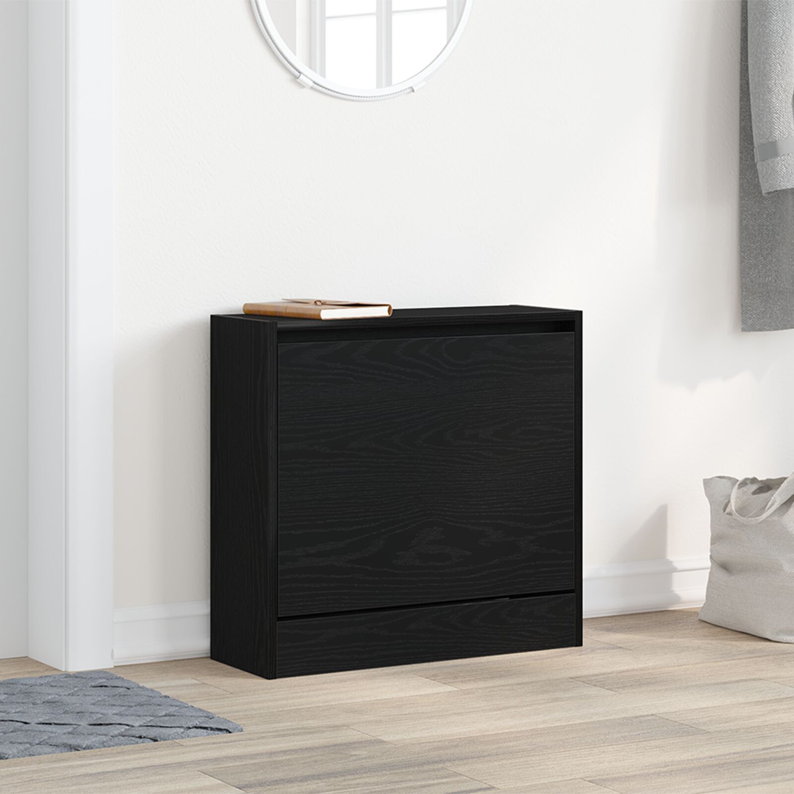 Schuhschrank Schwarz Eiche 60x21x57 cm aus Holzwerkstoff