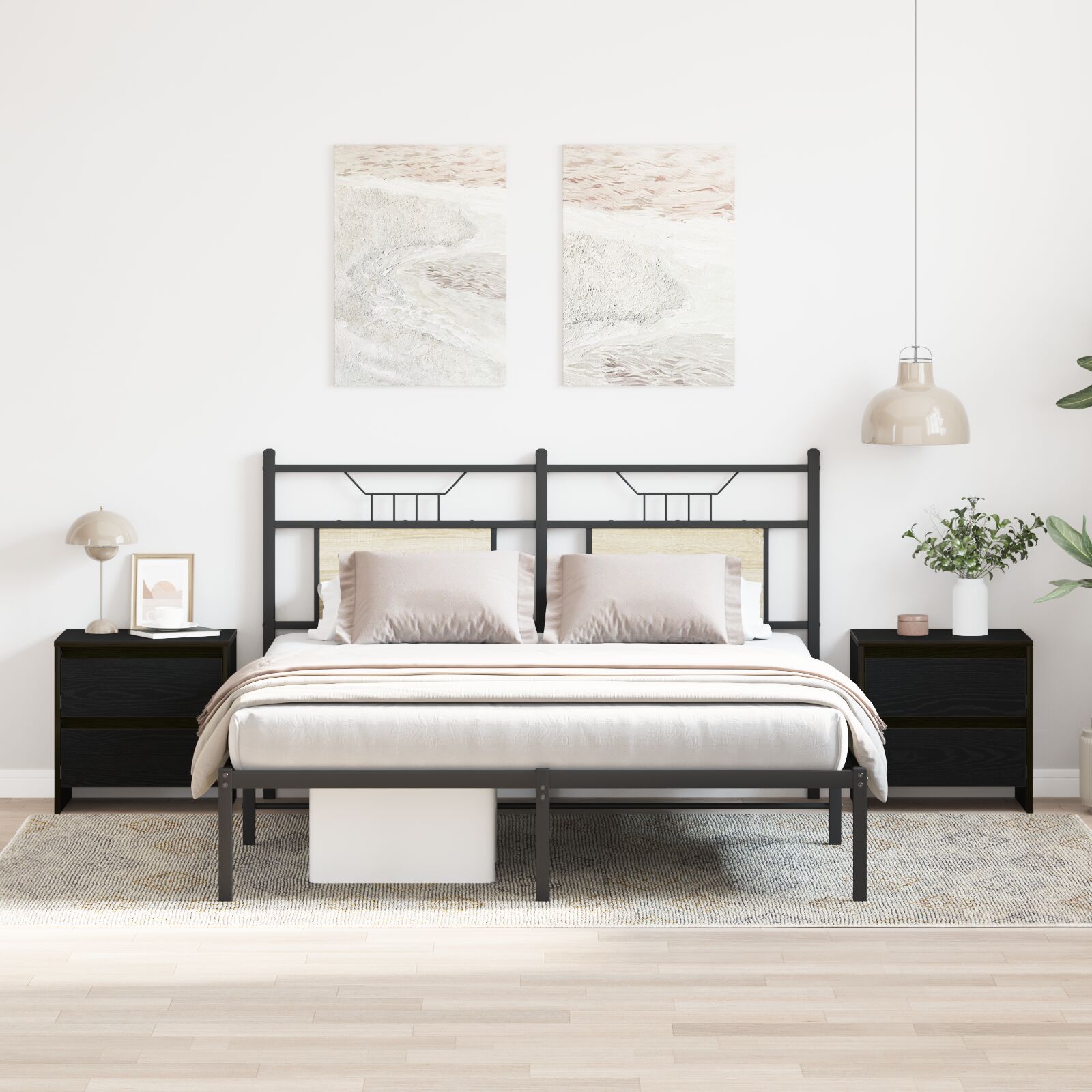 vidaXL Nachttisch 2 Stück Schwarz Eiche 45x34x44,5 cm Holzwerkstoff