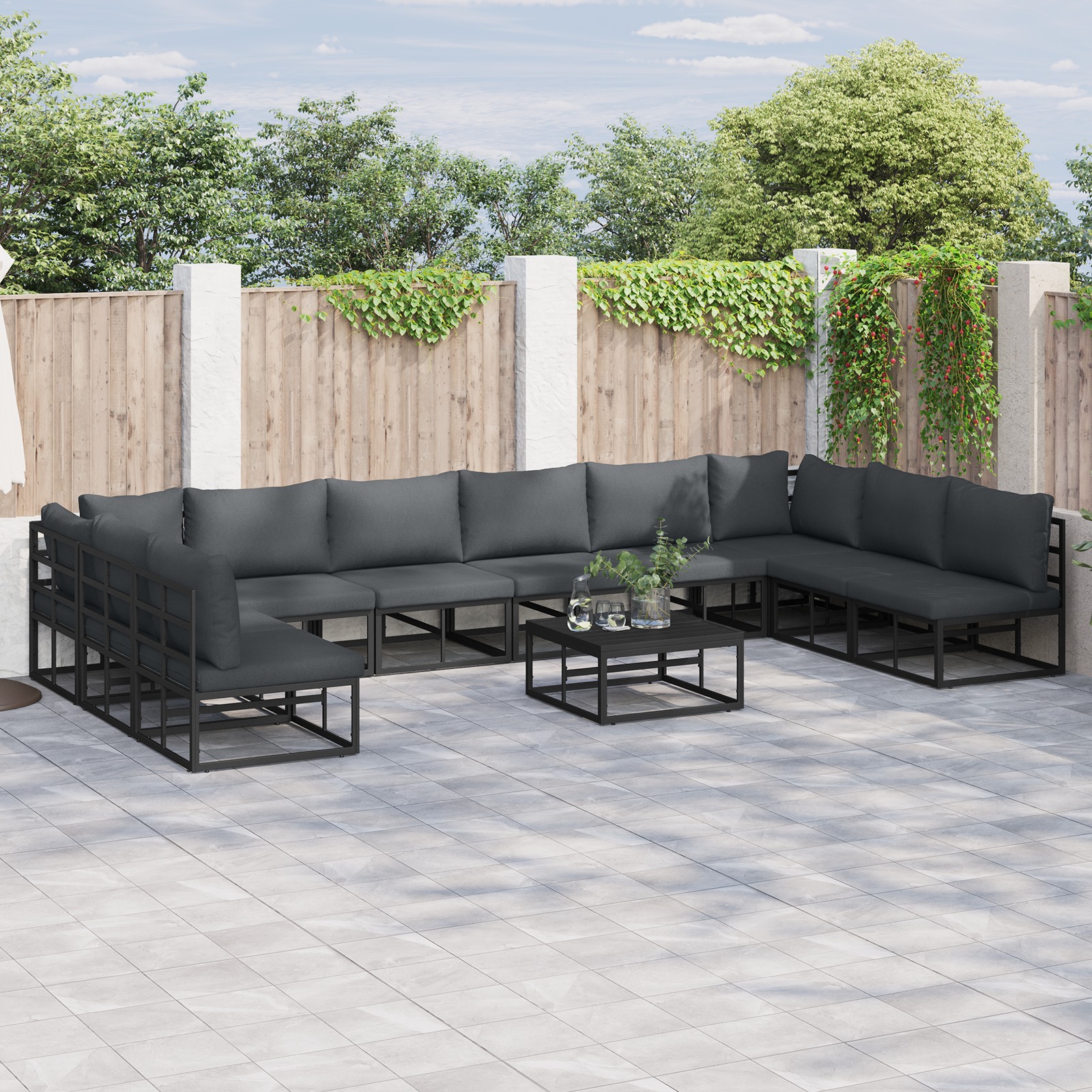 Garten-Sofa-Set 10 pcs Schwarz 423 x 211.5 x 71 cm Aluminium