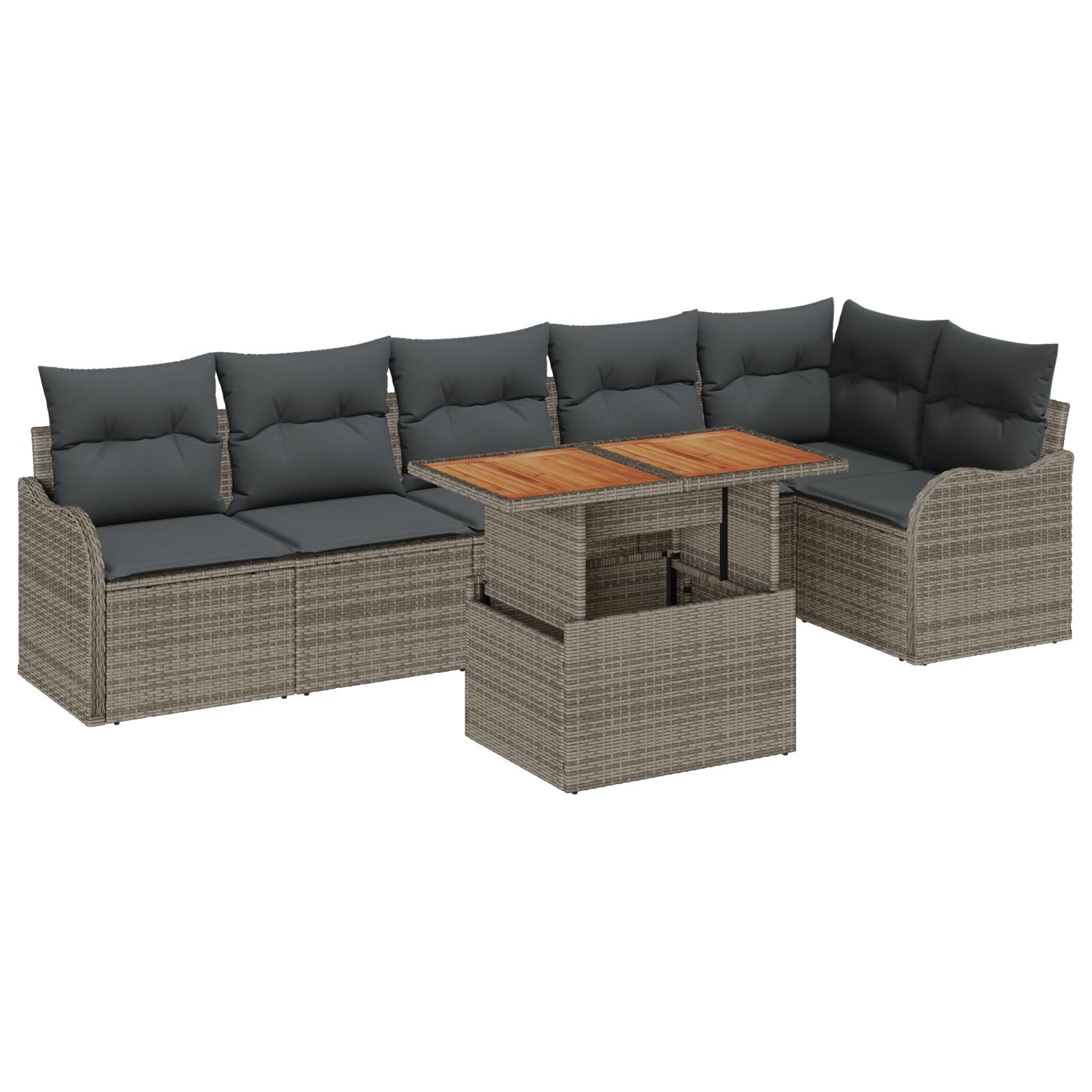 7-teiliges Garten-Sofaset mit Kissen Grau Poly Rattan Akazie, 2-Sitzer Garten-Sofa mit Kissen Grau Poly Rattan 7-teiliges Garten-Sofaset mit Kissen Grau Poly Rattan Akazie, 2-Sitzer Garten-Sofa mit Kissen Grau Poly Rattan