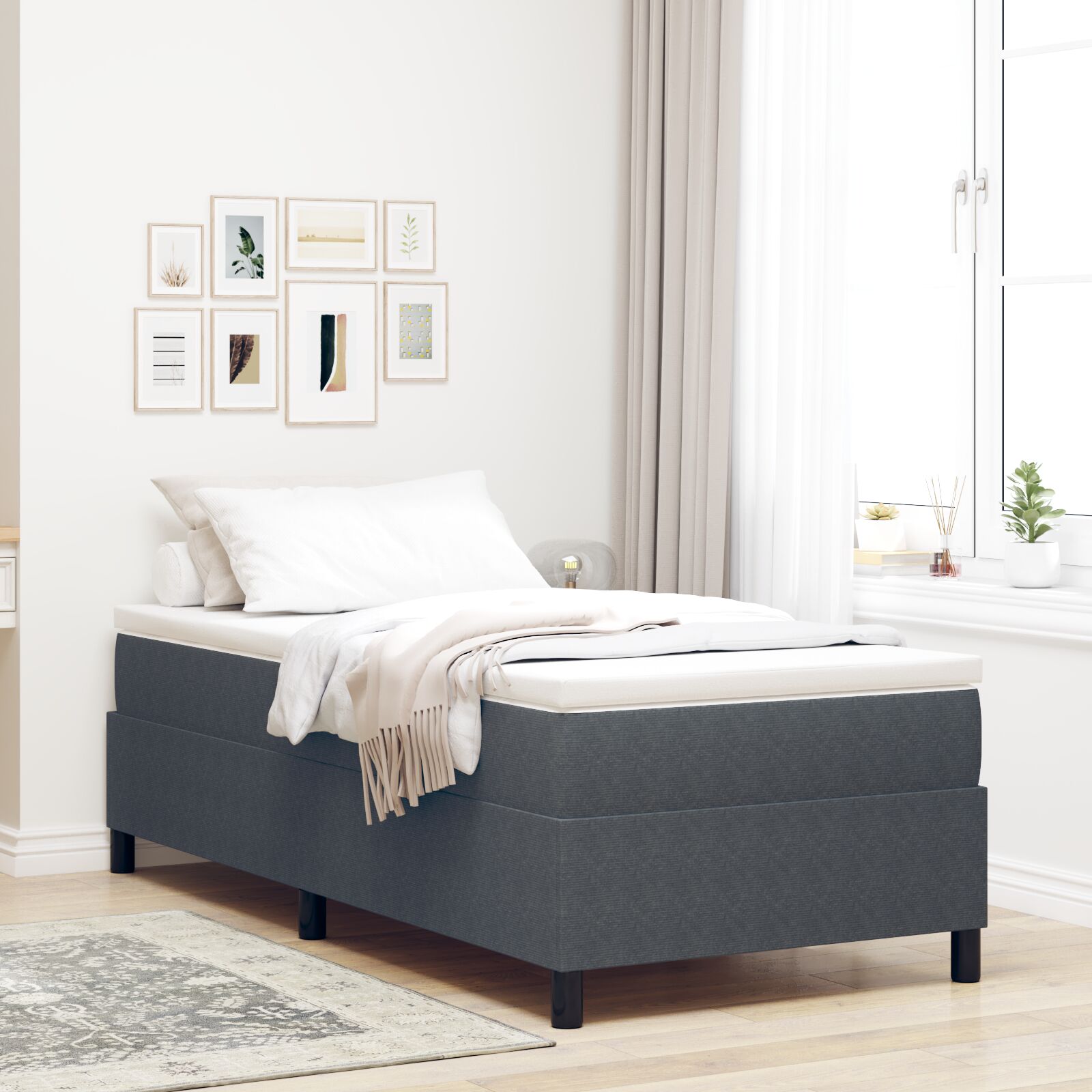 vidaXL Boxspringbett Dunkelgrau 100x200 cm Cord-Stoff