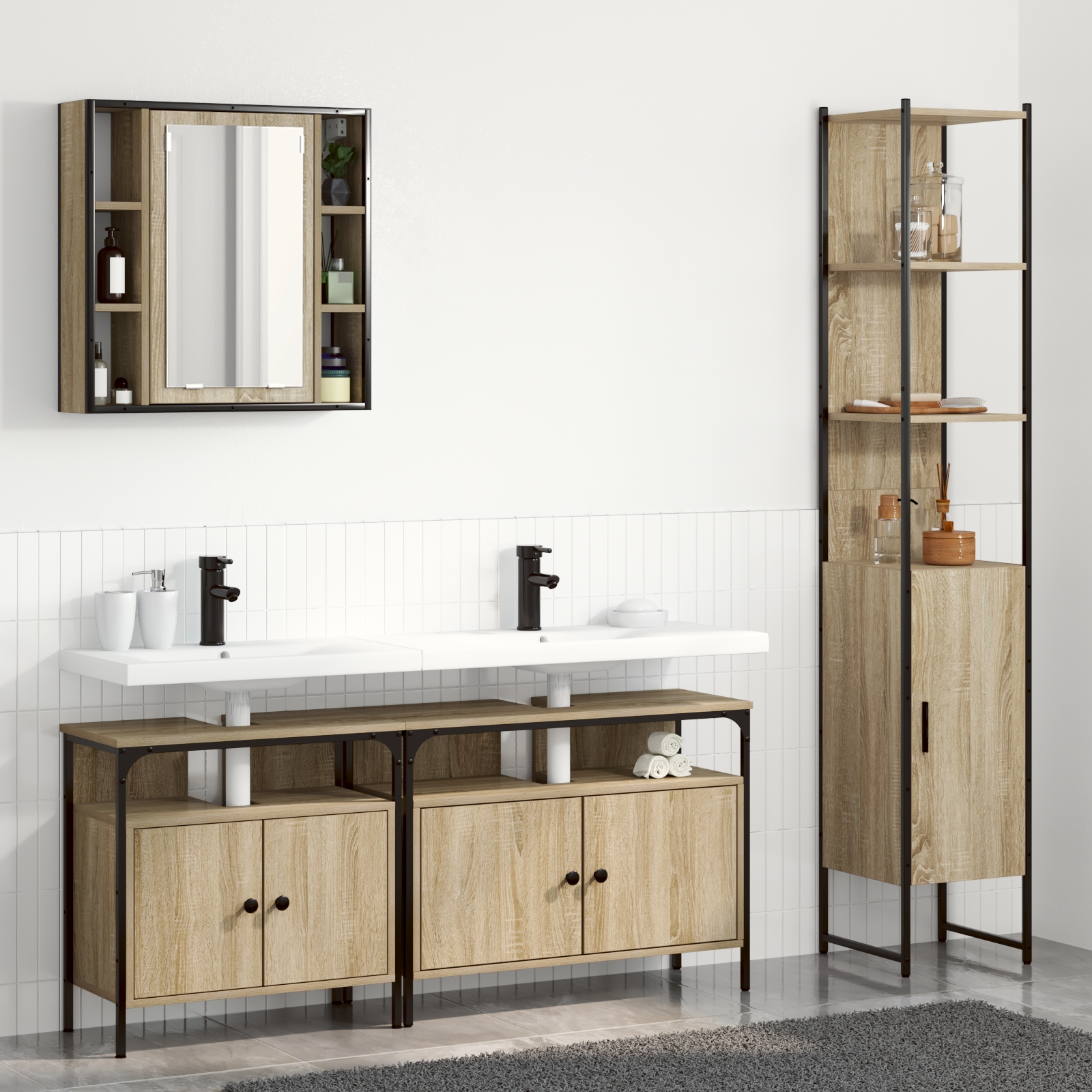 Badezimmermöbel Set 4 pcs Sonoma Eiche 33 x 33 x 185.5 cm