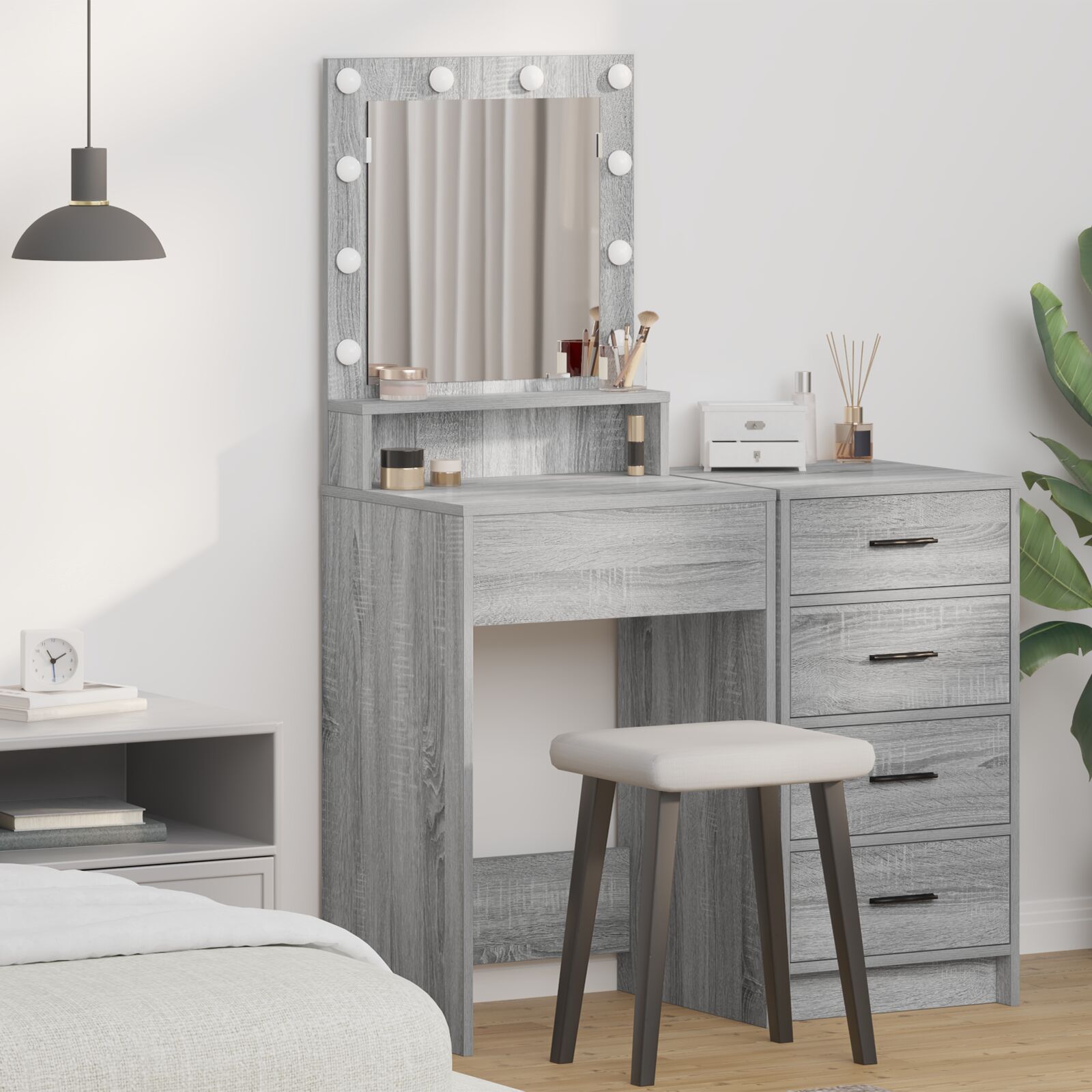 Frisiertisch mit LED-Lichtern in Graufinish Sonoma - 50x41x135 cm