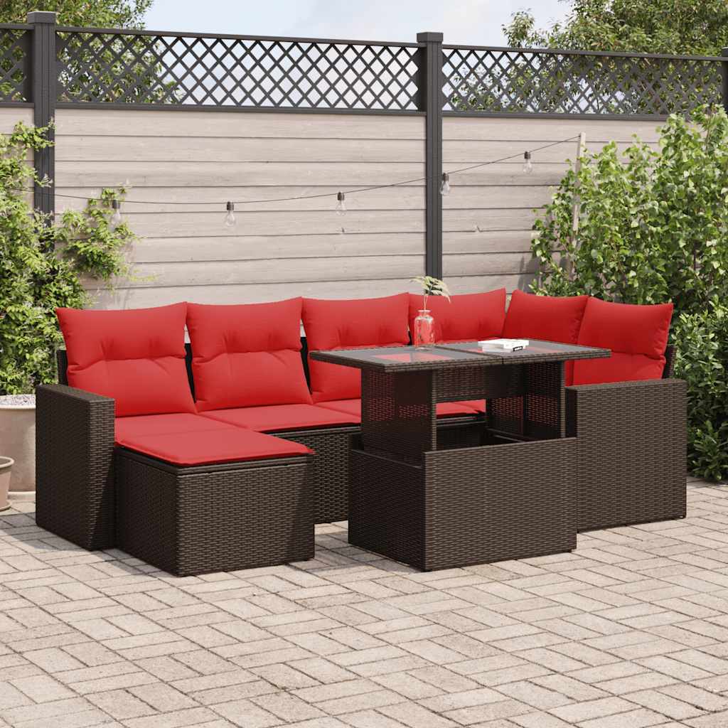 7-tlg. Garten-Sofagarnitur mit Kissen Braun Poly Rattan Akazie 7-tlg. Garten-Sofagarnitur mit Kissen Braun Poly Rattan Akazie