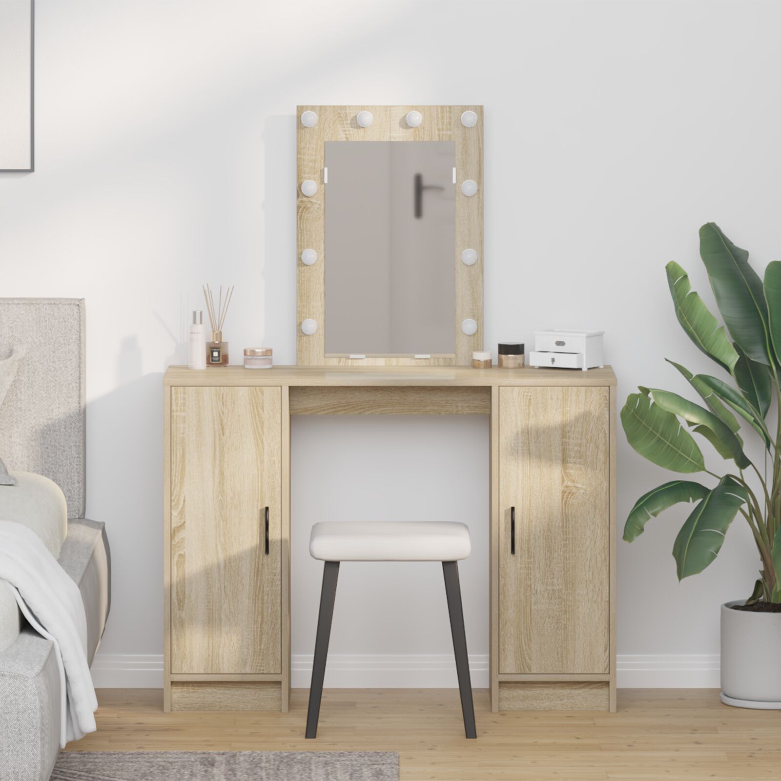 Frisiertisch mit LED-Lichtern in Sonoma Eiche, 102x33x135 cm
