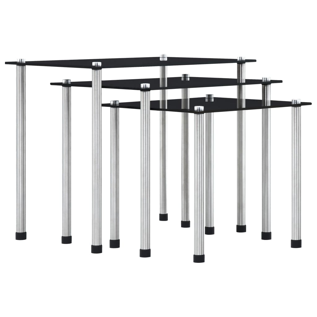 Satztische 3 Stk. Schwarz Hartglas