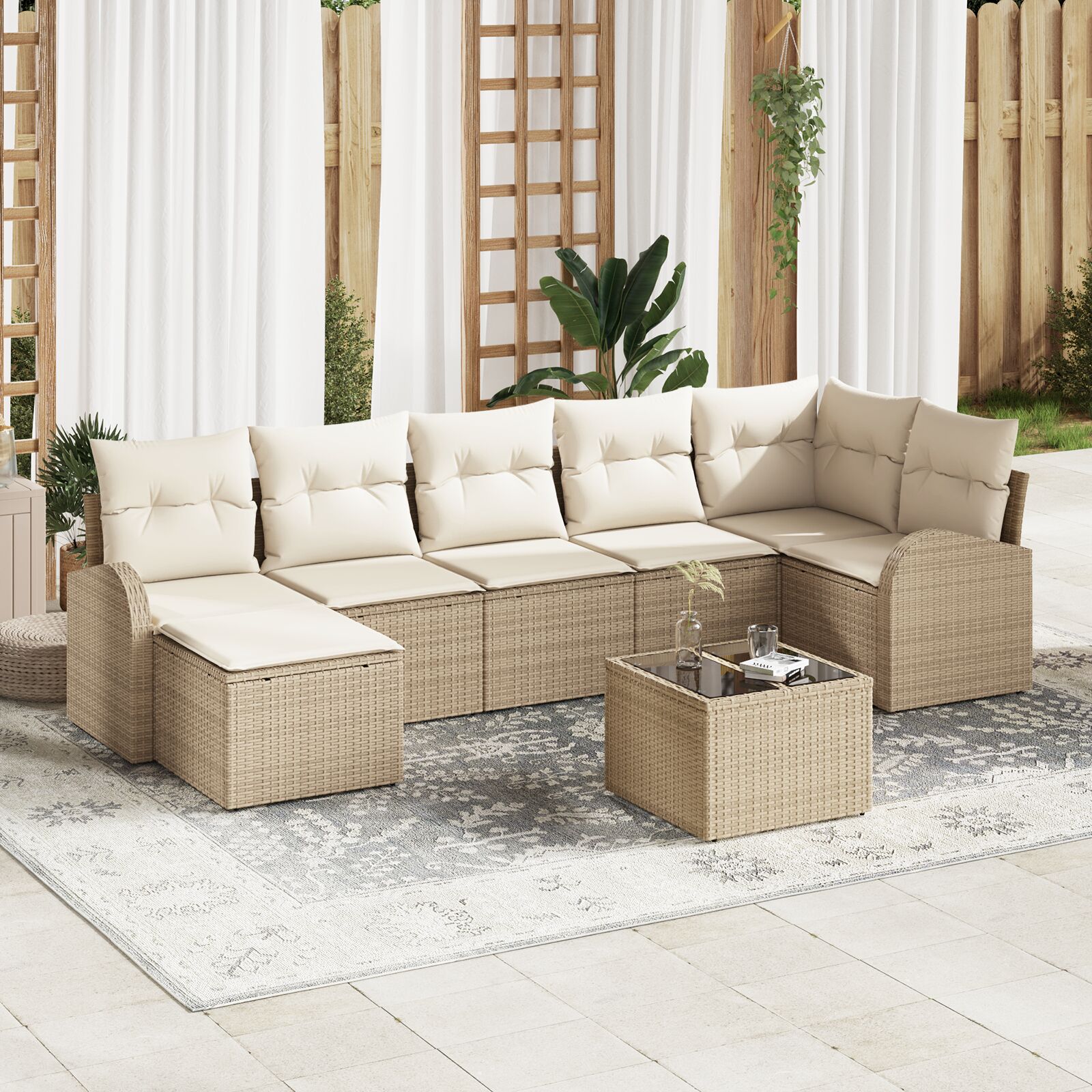 8-teiliges Garten-Sofa-Set mit Kissen in braunem Poly-Rattan 8-teiliges Garten-Sofa-Set mit Kissen in braunem Poly-Rattan