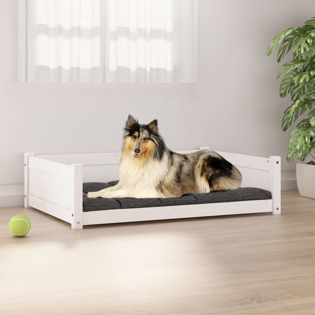 Hundebett Weiß 95,5x65,5x28 cm Massivholz Kiefer Hundebett Weiß 95,5x65,5x28 cm Massivholz Kiefer