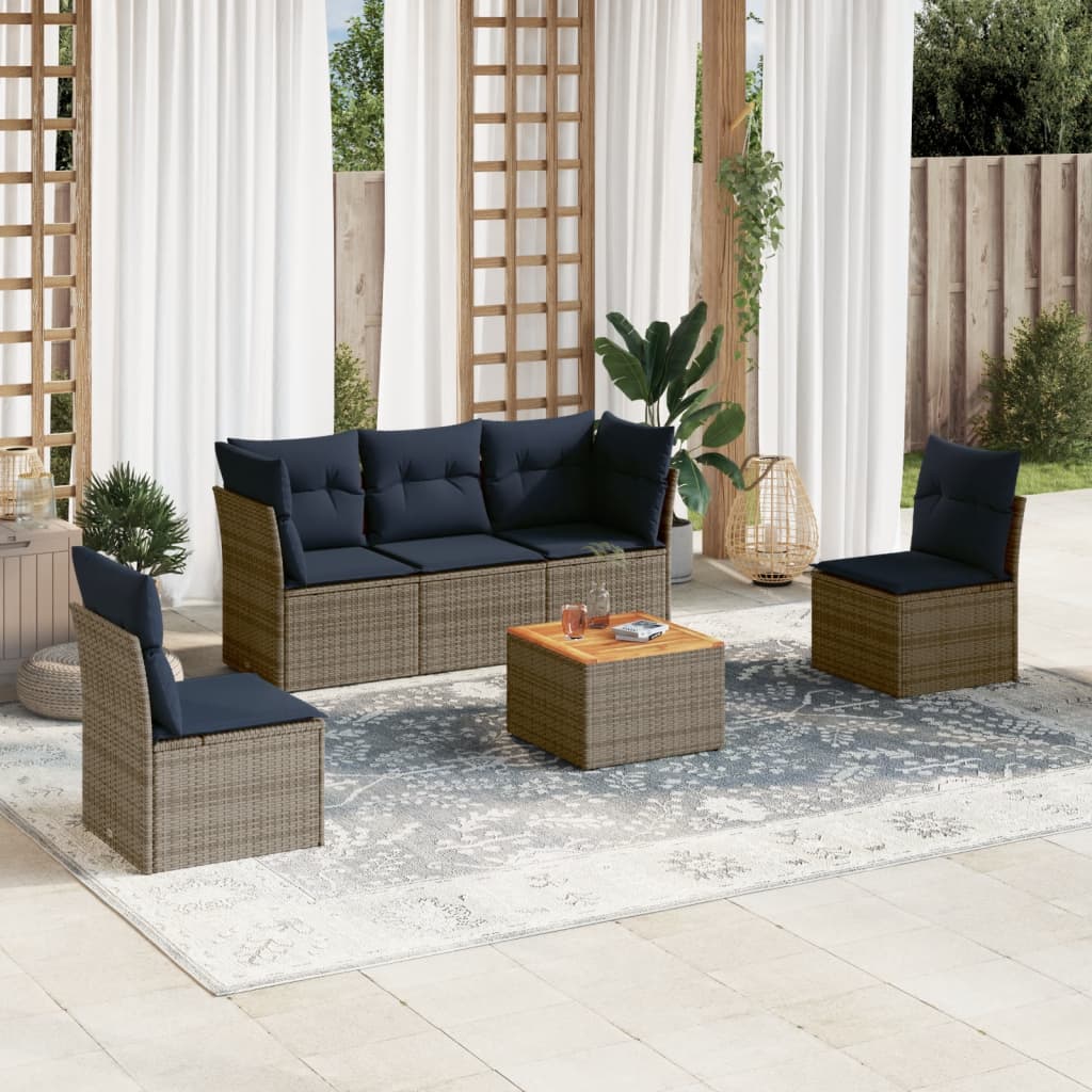 6-tlg. Garten-Sofagarnitur mit Kissen Grau Poly Rattan 6-tlg. Garten-Sofagarnitur mit Kissen Grau Poly Rattan