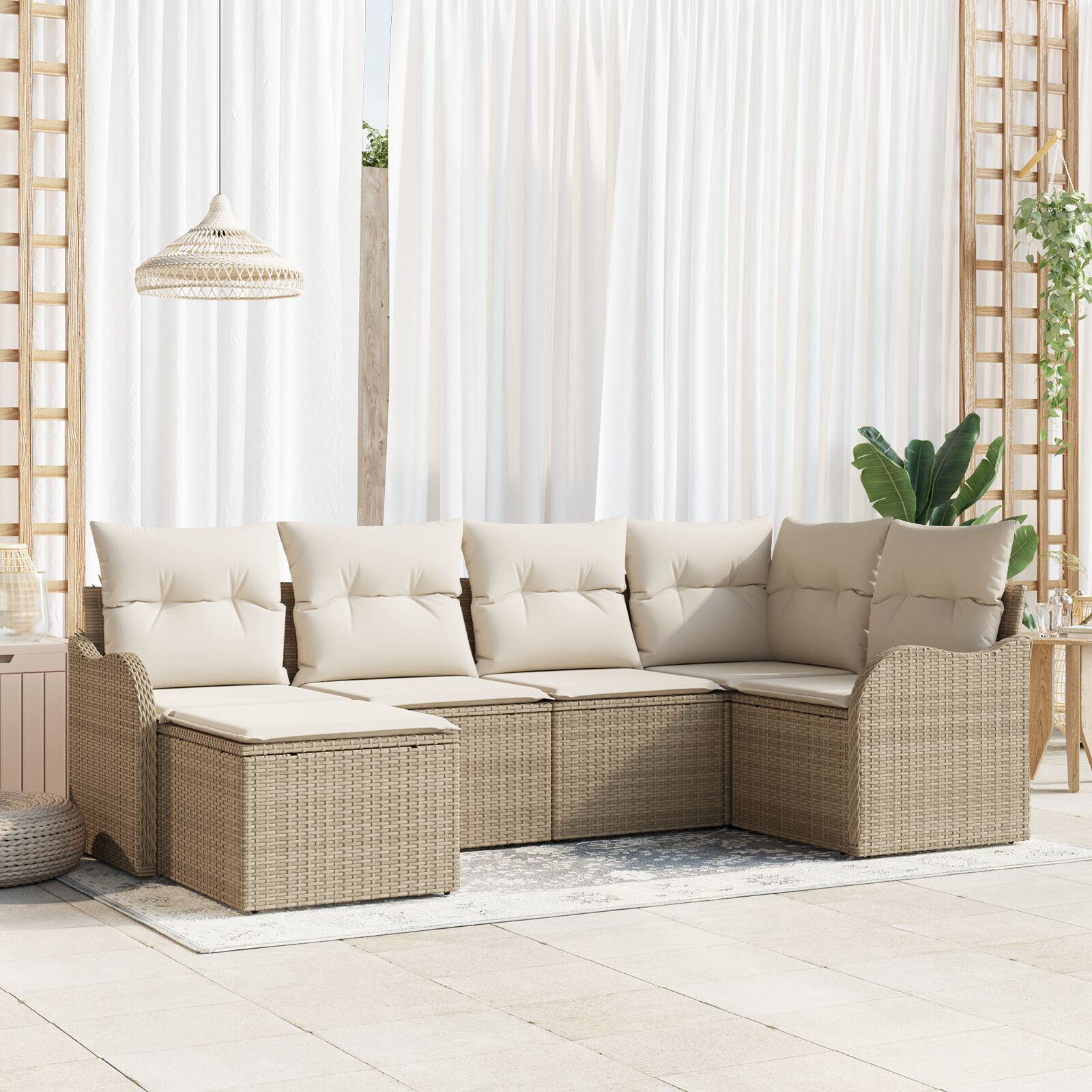 6-teiliges Garten Sofa Set mit Kissen Beige Poly Rattan, 2-Sitzer Garten Sofa mit Stauraum & Kissen Beige Poly Rattan 6-teiliges Garten Sofa Set mit Kissen Beige Poly Rattan, 2-Sitzer Garten Sofa mit Stauraum & Kissen Beige Poly Rattan