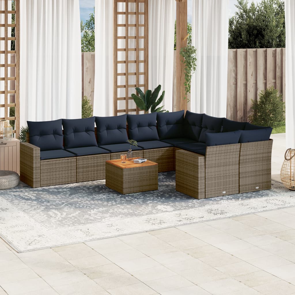 10-tlg. Garten-Sofagarnitur mit Kissen Grau Poly Rattan 10-tlg. Garten-Sofagarnitur mit Kissen Grau Poly Rattan