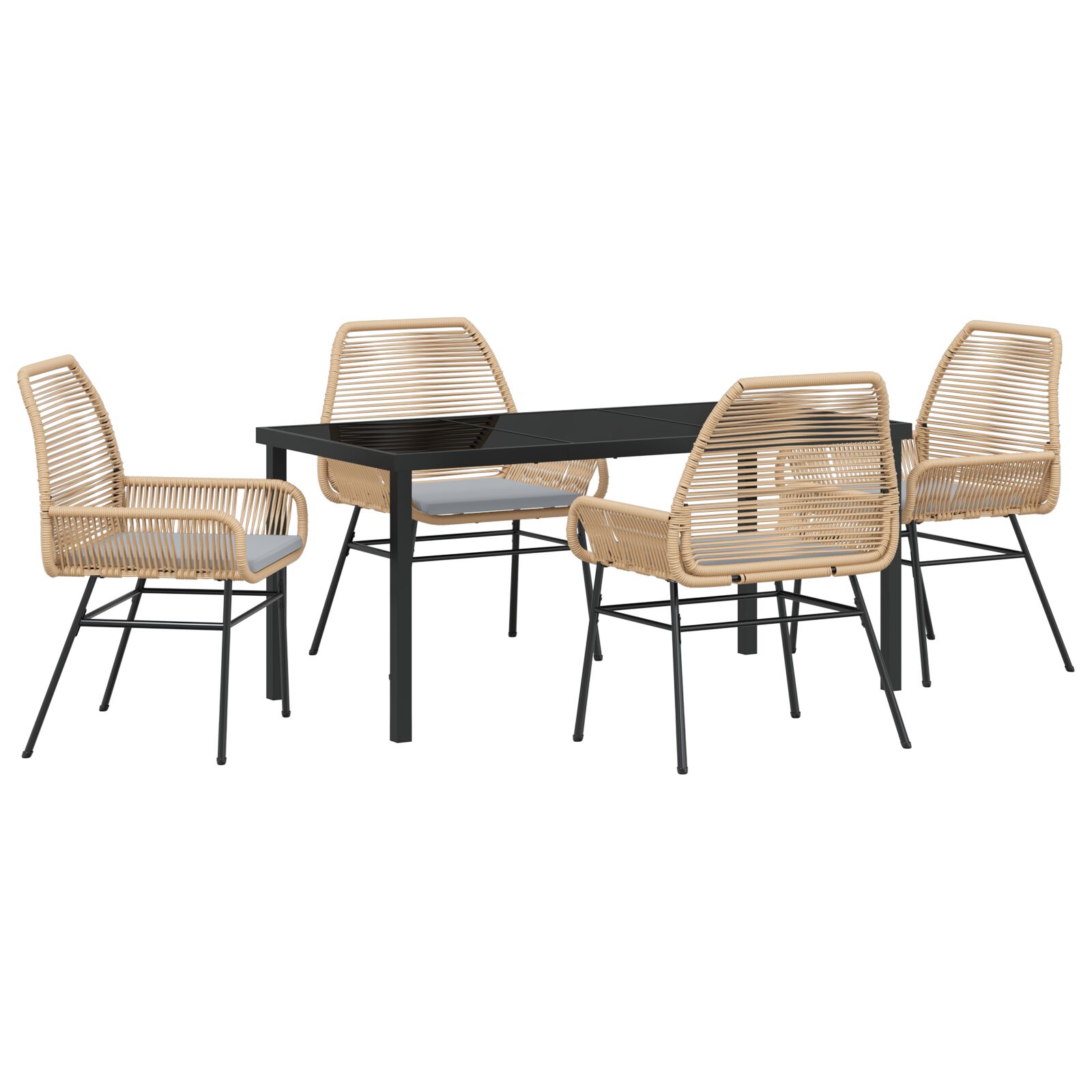 5-teiliges Garten-Ess-Set mit Kissen Braun Poly Rattan