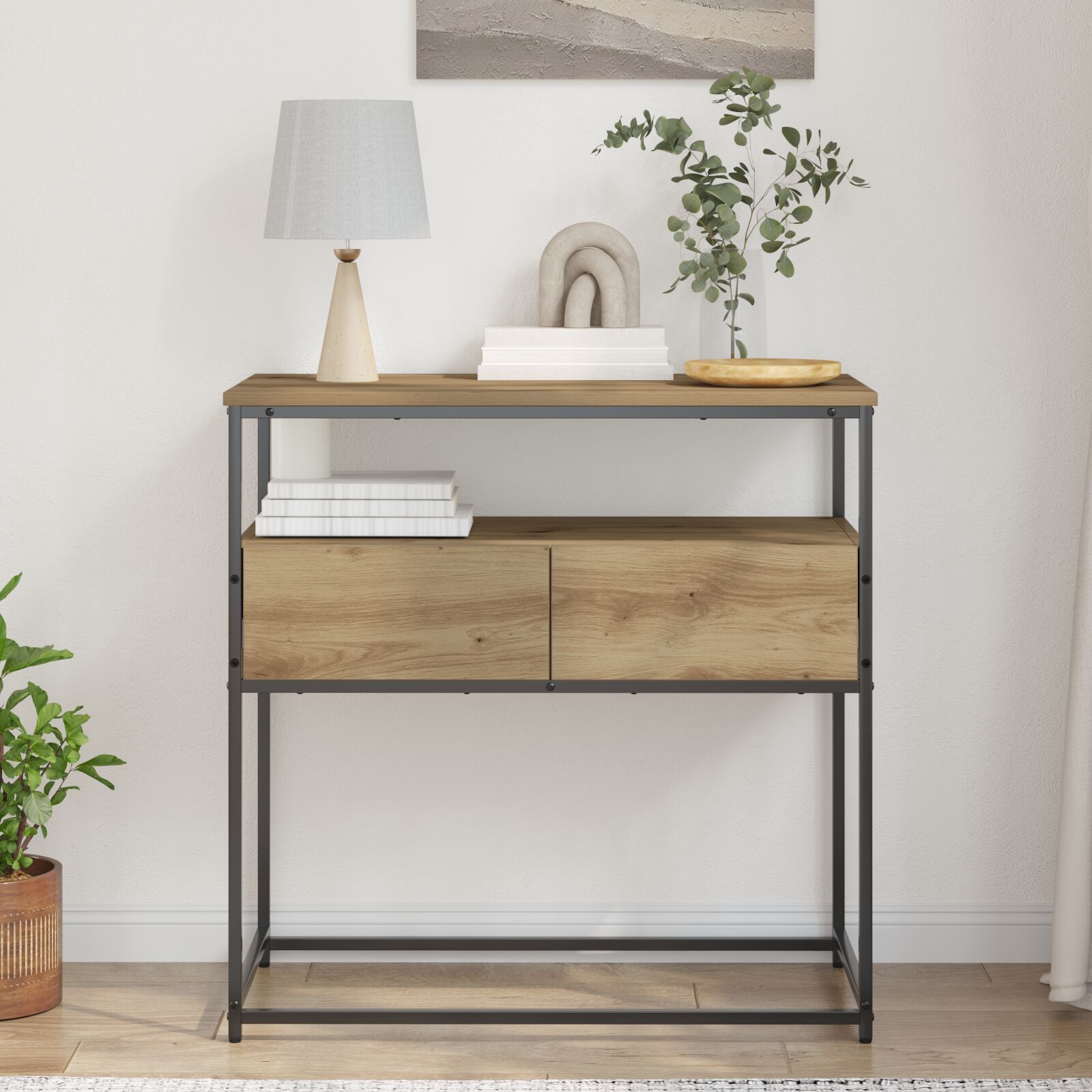 vidaXL Konsolentisch Artisan Eiche 75x40x75 cm Holzwerkstoff und Stahl