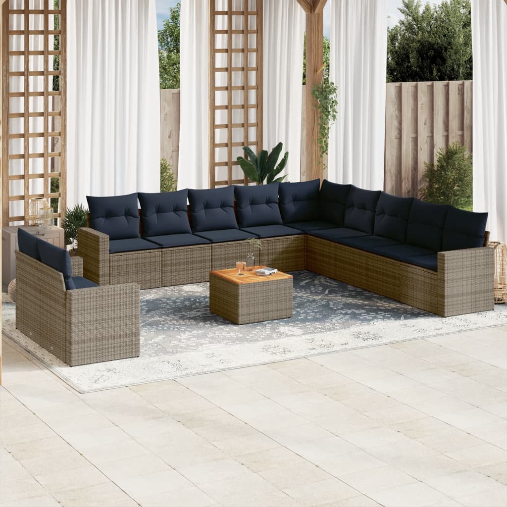 12-tlg. Garten-Sofagarnitur mit Kissen Grau Poly Rattan 12-tlg. Garten-Sofagarnitur mit Kissen Grau Poly Rattan