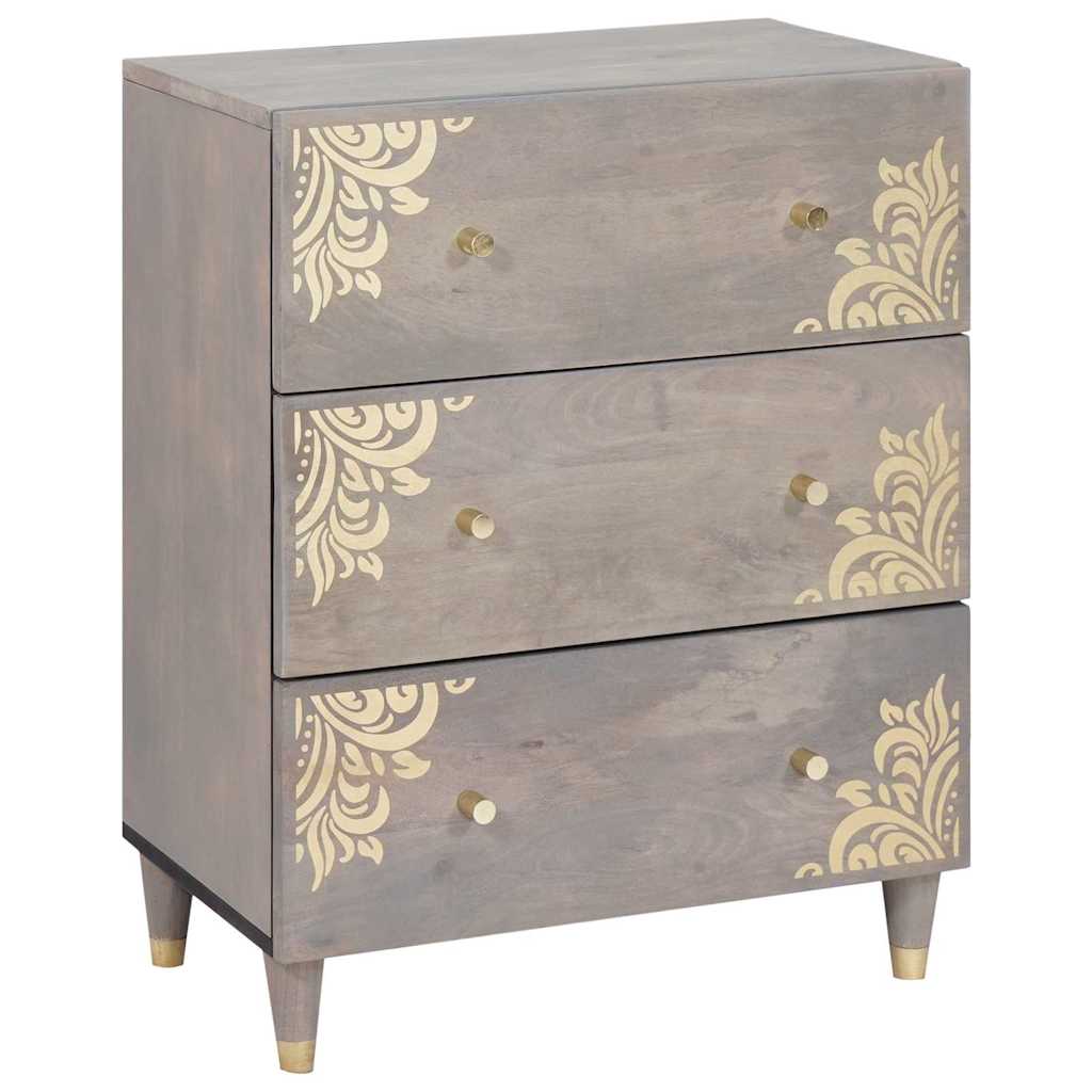 Sideboard Grau und Gold 60 x 33.5 x 75 cm Massivholz Mango Sideboard Grau und Gold 60 x 33.5 x 75 cm Massivholz Mango