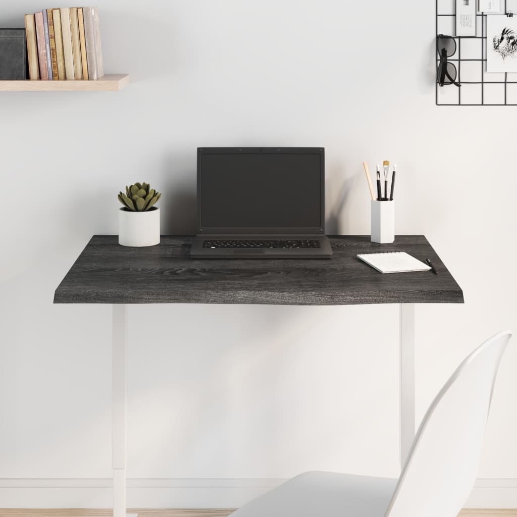 Tischplatte Dunkelbraun 80x60x2 cm Massivholz Eiche Behandelt