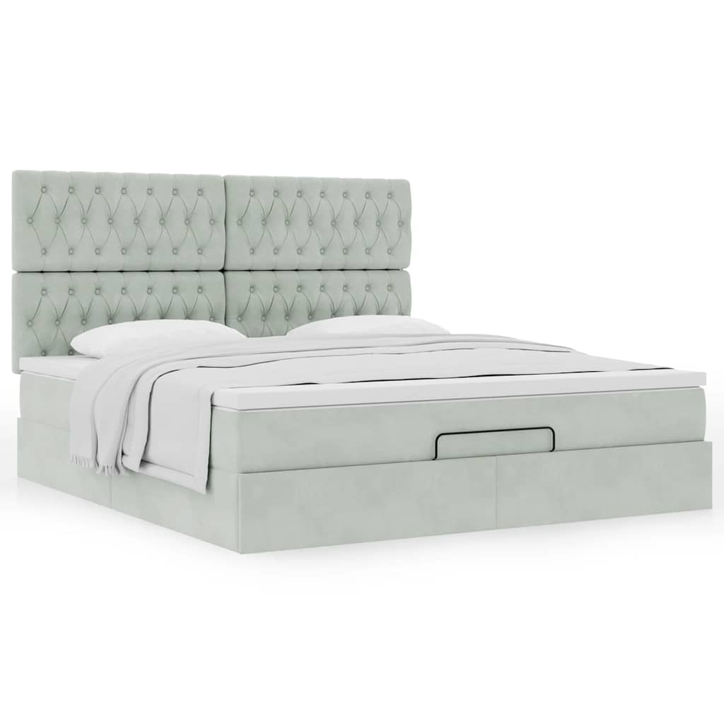 Ottoman-Bett mit Matratzen Hellgrau 160x200 cm Samt