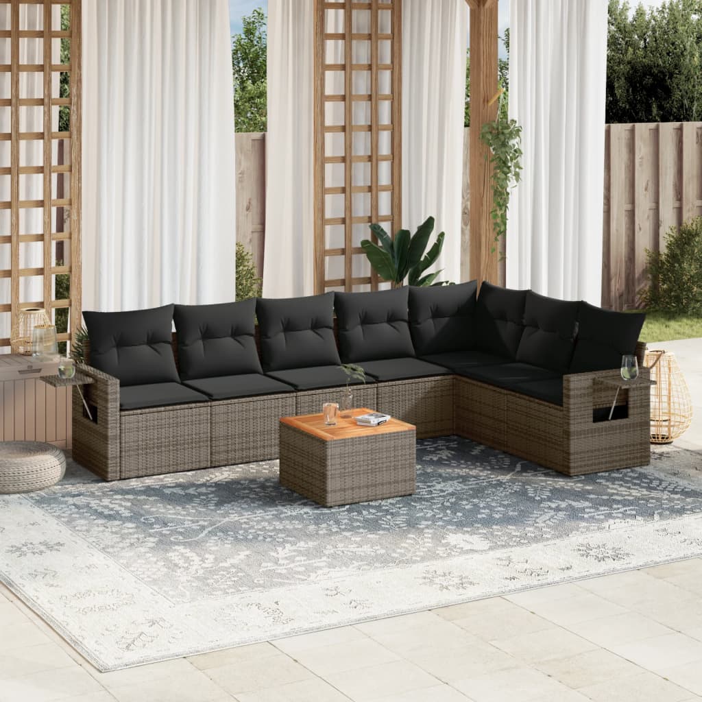 8-tlg. Garten-Sofagarnitur mit Kissen Grau Poly Rattan 8-tlg. Garten-Sofagarnitur mit Kissen Grau Poly Rattan