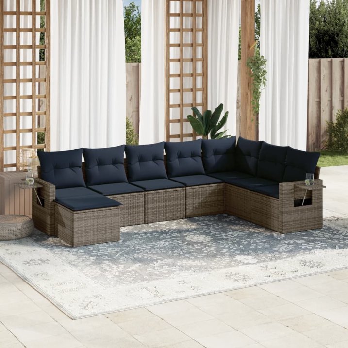8-teiliges Gartensofa-Set mit Kissen, grau, Polyrattan 8-teiliges Gartensofa-Set mit Kissen, grau, Polyrattan