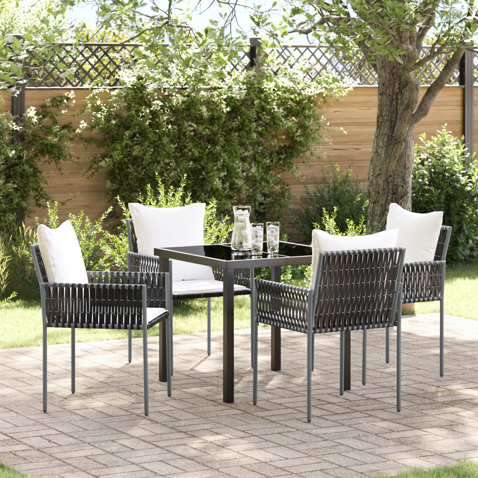 5-teiliges Gartentischset mit Kissen Braun Poly-Rattan 5-teiliges Gartentischset mit Kissen Braun Poly-Rattan