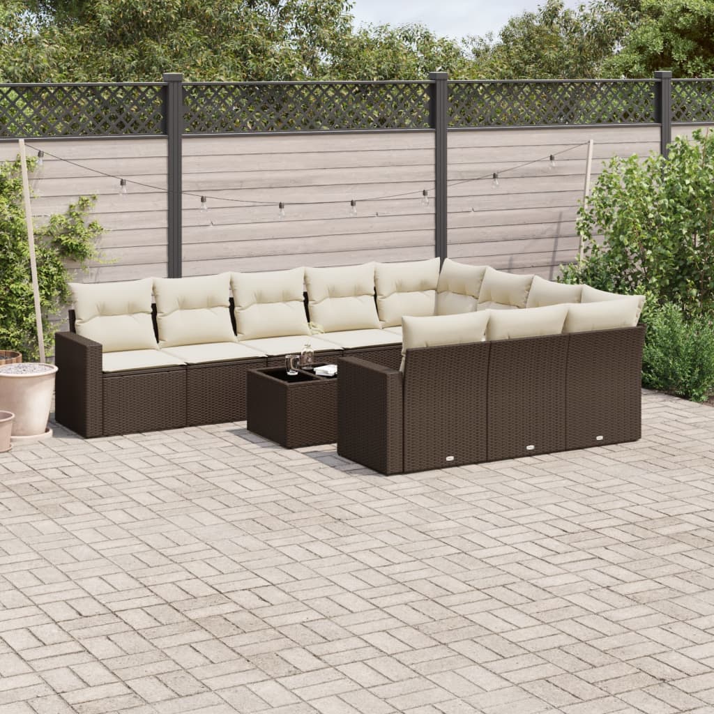 11-tlg. Garten-Sofagarnitur mit Kissen Braun Poly Rattan 11-tlg. Garten-Sofagarnitur mit Kissen Braun Poly Rattan