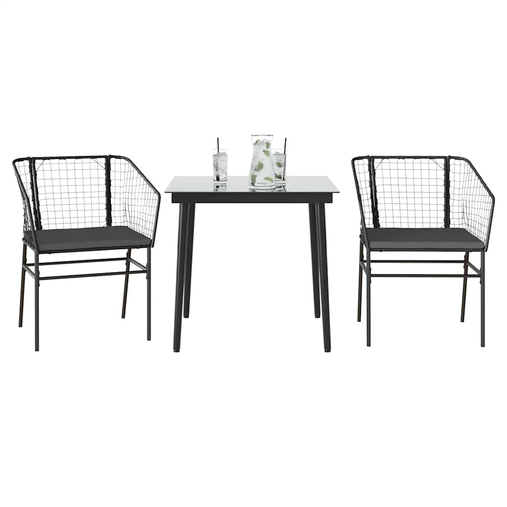 vidaXL 3-tlg. Garten-Essgruppe mit Kissen Schwarz Poly Rattan Glas vidaXL 3-tlg. Garten-Essgruppe mit Kissen Schwarz Poly Rattan Glas