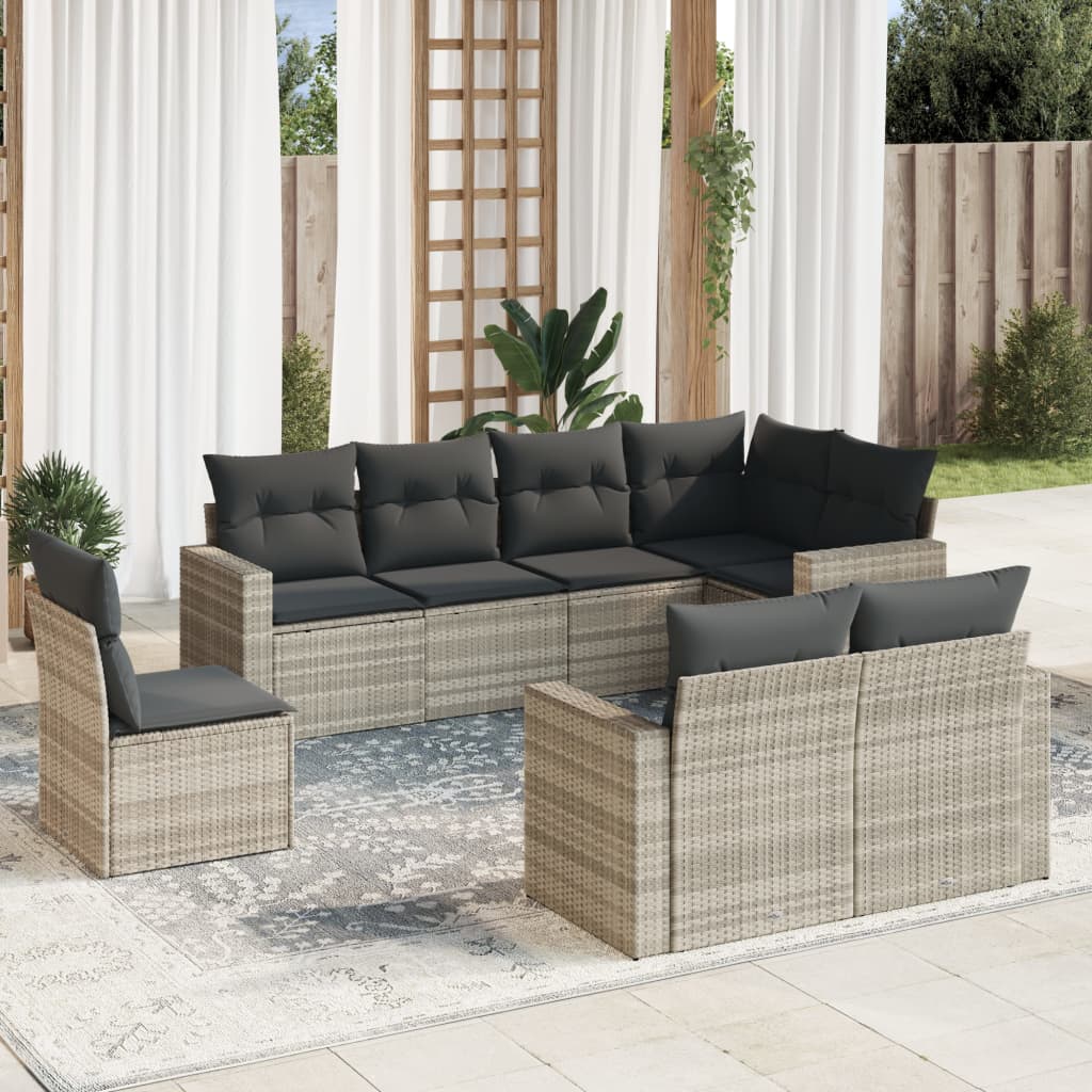 8-tlg. Garten-Sofagarnitur mit Kissen Hellgrau Poly Rattan 8-tlg. Garten-Sofagarnitur mit Kissen Hellgrau Poly Rattan