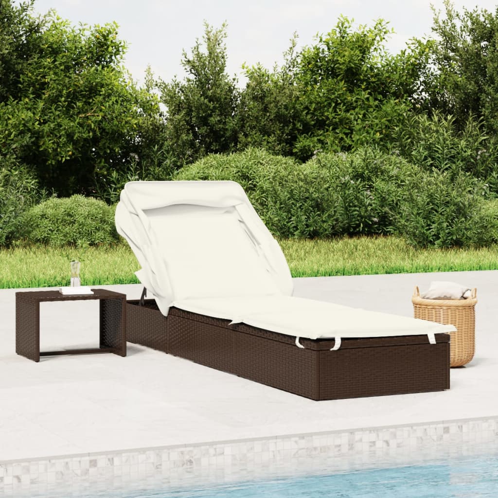Sonnenliege mit Faltdach Braun 213x63x97 cm Poly Rattan Sonnenliege mit Faltdach Braun 213x63x97 cm Poly Rattan