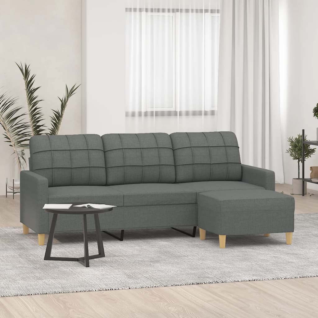 3-Sitzer-Sofa mit Hocker Dunkelgrau 180 cm Stoff 3-Sitzer-Sofa mit Hocker Dunkelgrau 180 cm Stoff