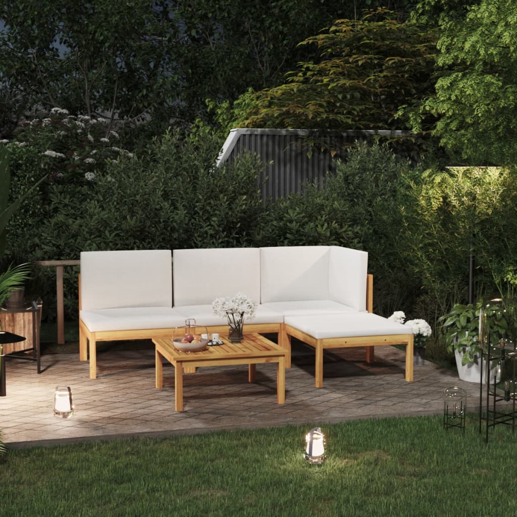 6-tlg. Garten-Lounge-Set mit Kissen Cremeweiß Massivholz Akazie 6-tlg. Garten-Lounge-Set mit Kissen Cremeweiß Massivholz Akazie