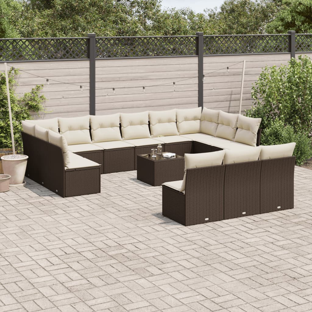 14-tlg. Garten-Sofagarnitur mit Kissen Braun Poly Rattan 14-tlg. Garten-Sofagarnitur mit Kissen Braun Poly Rattan