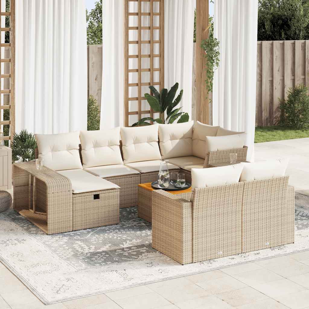 11-tlg. Garten-Sofagarnitur mit Kissen Beige Poly Rattan 11-tlg. Garten-Sofagarnitur mit Kissen Beige Poly Rattan