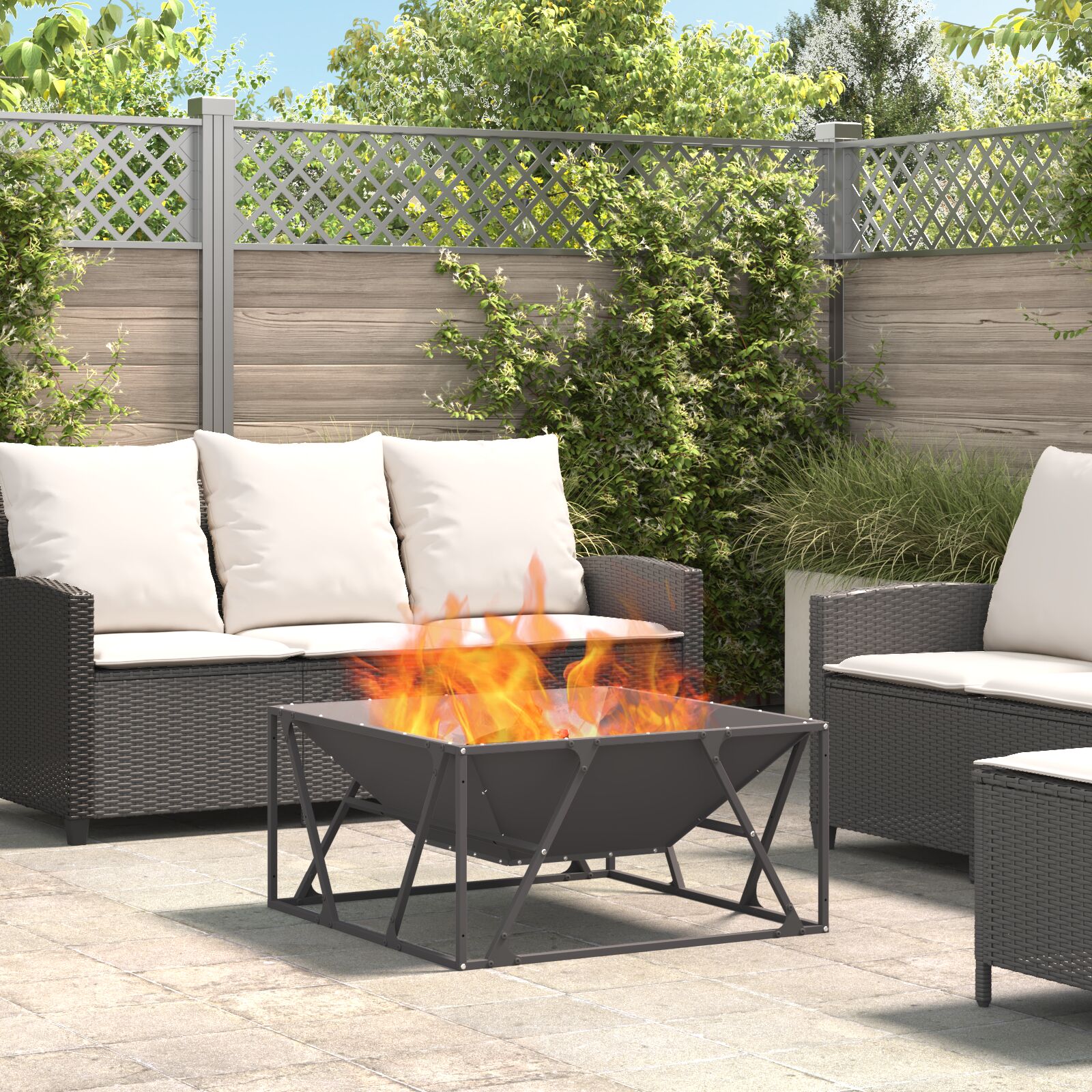 vidaXL Feuerstelle Quadrat Schwarz 80x80x40 cm Stahl