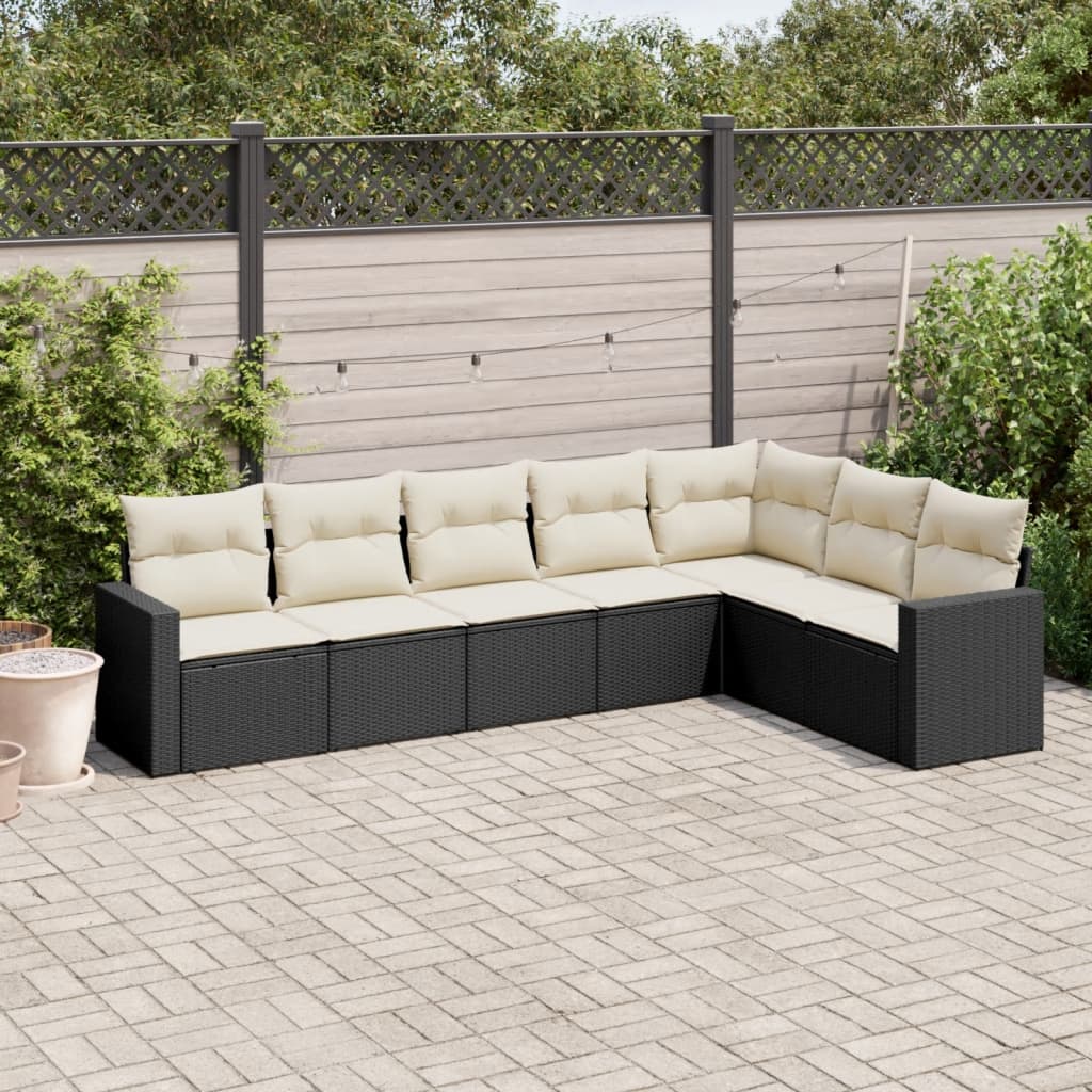 7-tlg. Garten-Sofagarnitur mit Kissen Schwarz Poly Rattan 7-tlg. Garten-Sofagarnitur mit Kissen Schwarz Poly Rattan