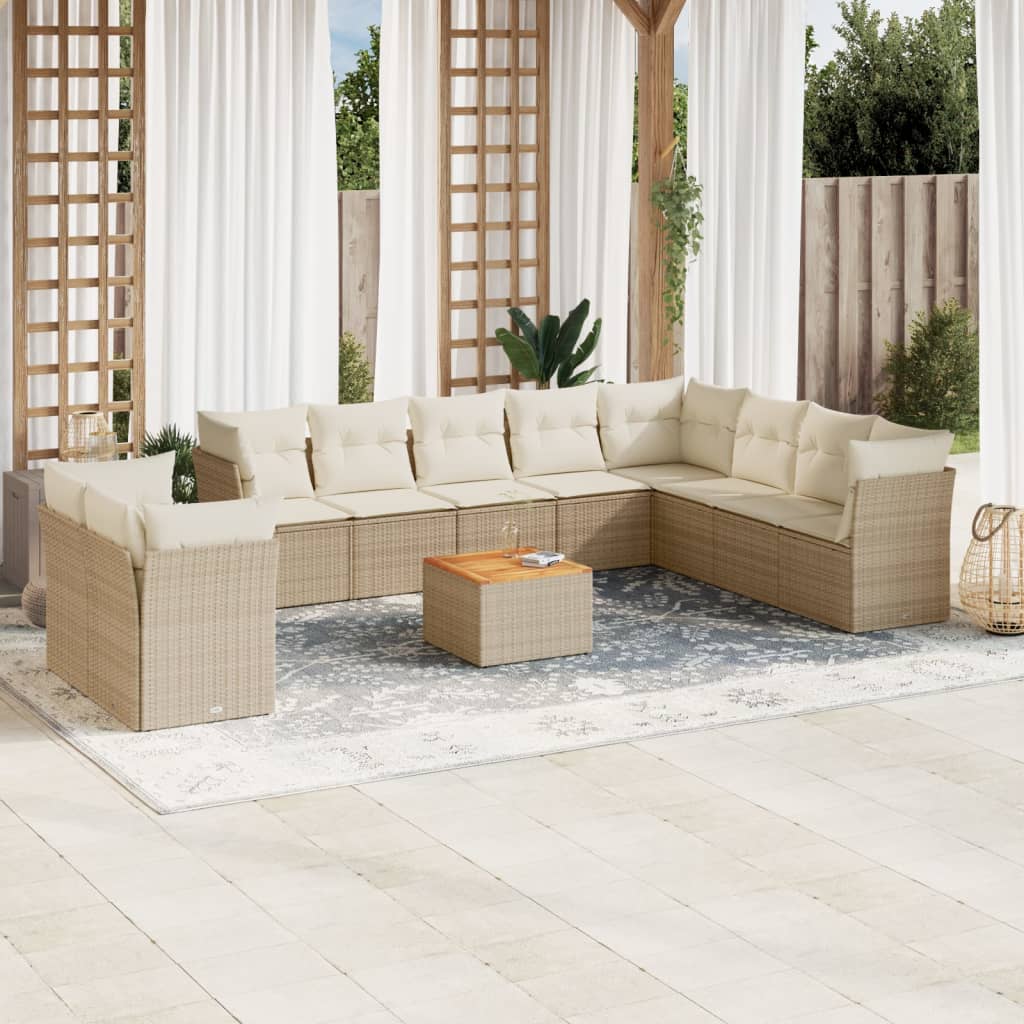 11-tlg. Garten-Sofagarnitur mit Kissen Beige Poly Rattan 11-tlg. Garten-Sofagarnitur mit Kissen Beige Poly Rattan