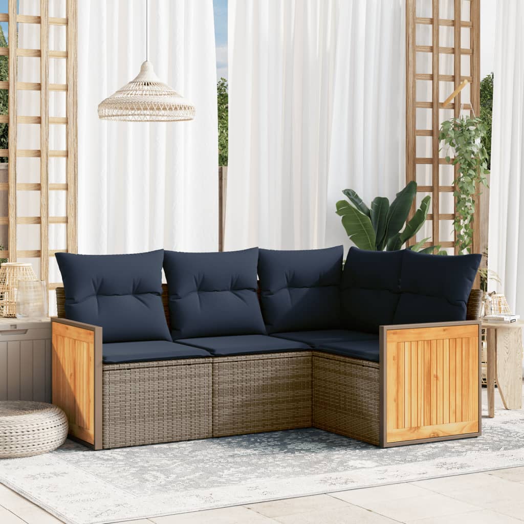 4-teiliges Gartensofa-Set mit Kissen, grau, Polyrattan 4-teiliges Gartensofa-Set mit Kissen, grau, Polyrattan