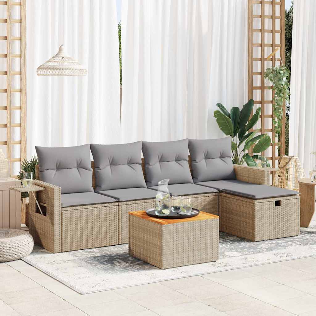 6-tlg. Garten-Sofagarnitur mit Kissen Beige Poly Rattan 6-tlg. Garten-Sofagarnitur mit Kissen Beige Poly Rattan