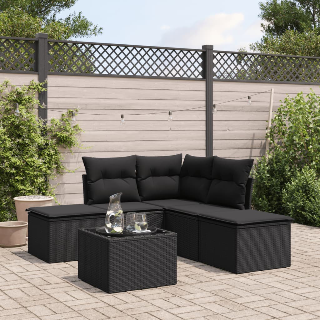 6-tlg. Garten-Sofagarnitur mit Kissen Schwarz Poly Rattan 6-tlg. Garten-Sofagarnitur mit Kissen Schwarz Poly Rattan