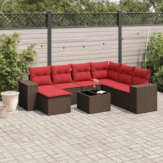 8-teiliges Gartensofa-Set mit Kissen, braun, Polyrattan 8-teiliges Gartensofa-Set mit Kissen, braun, Polyrattan