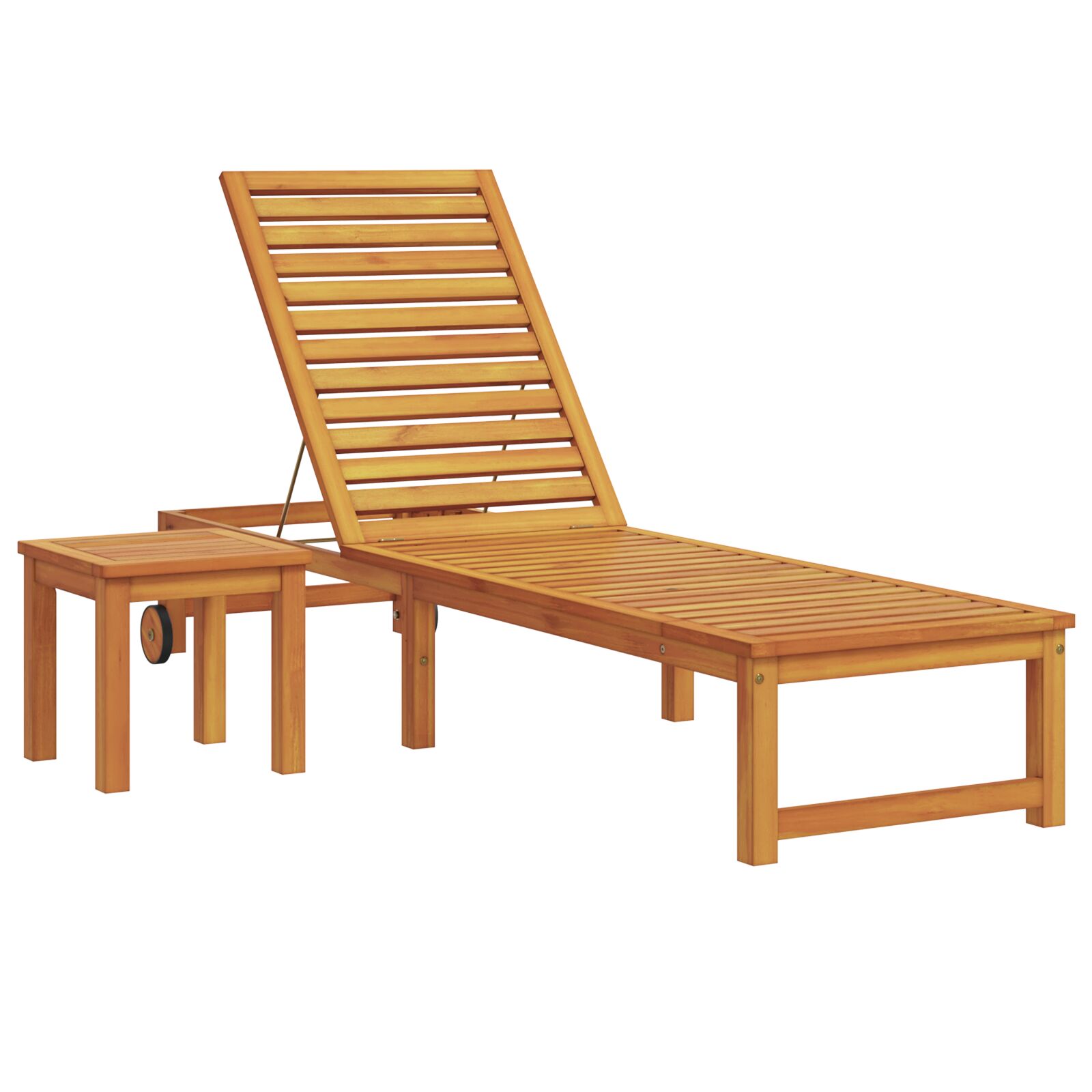 Sonnenliege mit Tisch aus massivem Akazienholz Sonnenliege mit Tisch aus massivem Akazienholz
