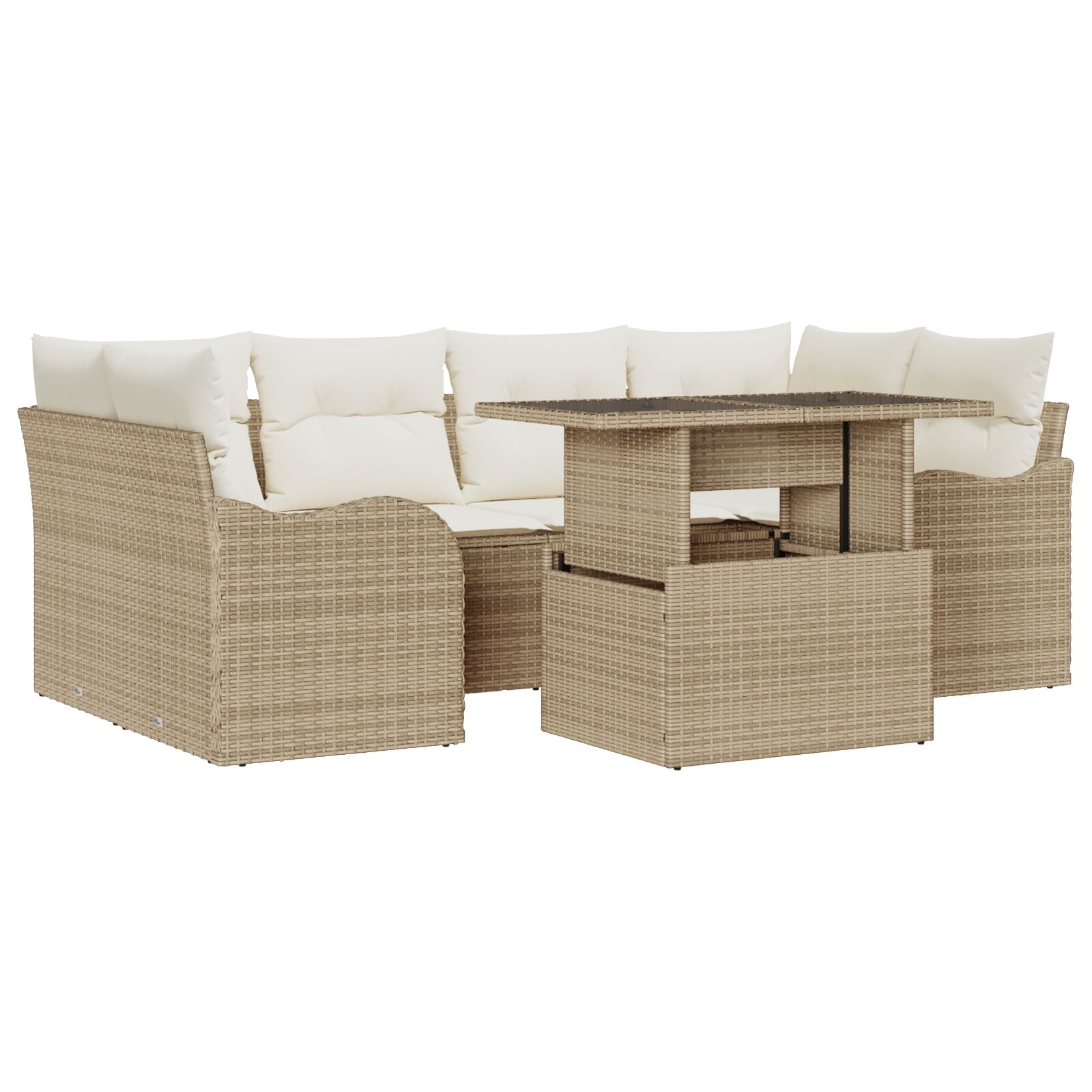 7-teiliges Garten Sofa Set mit Kissen Beige Poly Rattan, 2-Sitzer Garten Sofa mit Kissen Beige Poly Rattan 7-teiliges Garten Sofa Set mit Kissen Beige Poly Rattan, 2-Sitzer Garten Sofa mit Kissen Beige Poly Rattan