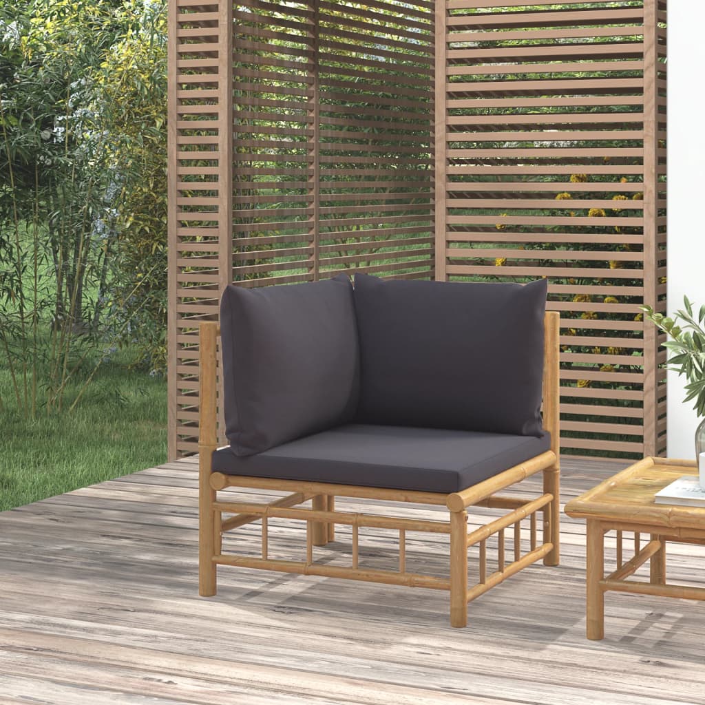 Garten-Ecksofa mit Dunkelgrauen Kissen Bambus Garten-Ecksofa mit Dunkelgrauen Kissen Bambus