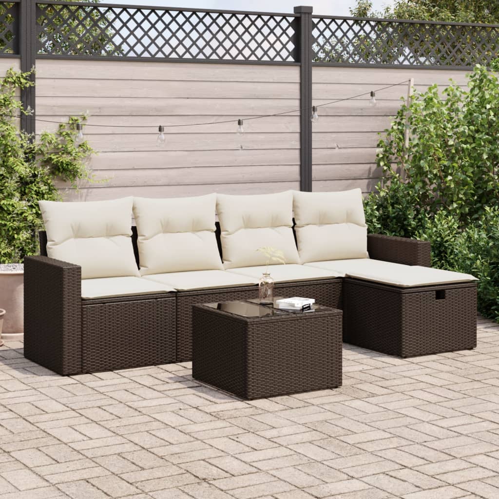 6-tlg. Garten-Sofagarnitur mit Kissen Braun Poly Rattan 6-tlg. Garten-Sofagarnitur mit Kissen Braun Poly Rattan
